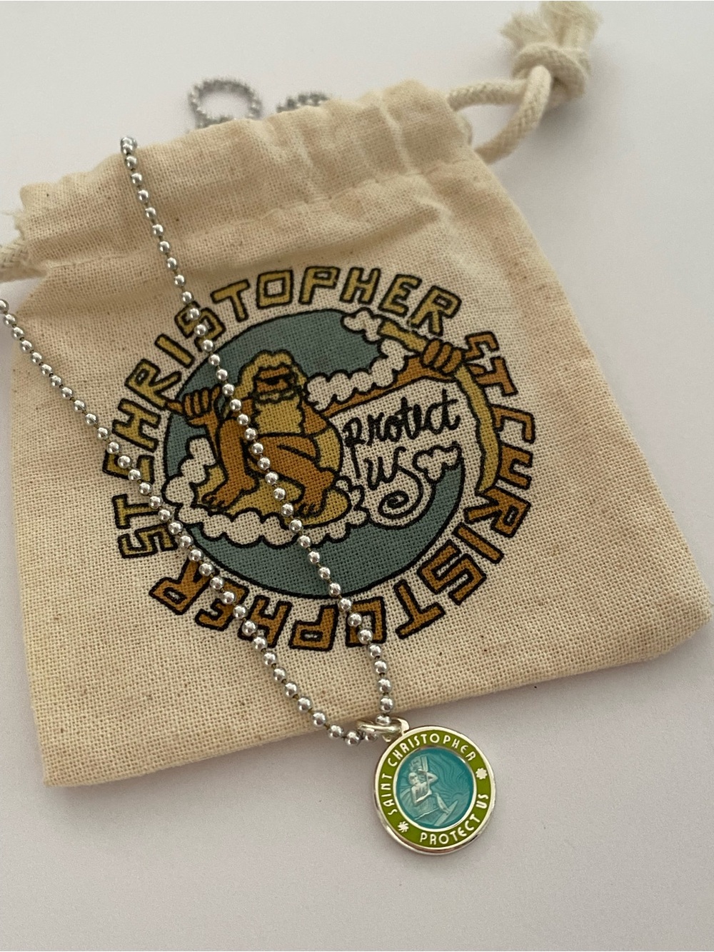 Saint Christopher Necklace Size Small Sky Blue Olive Surf Friendship Protection